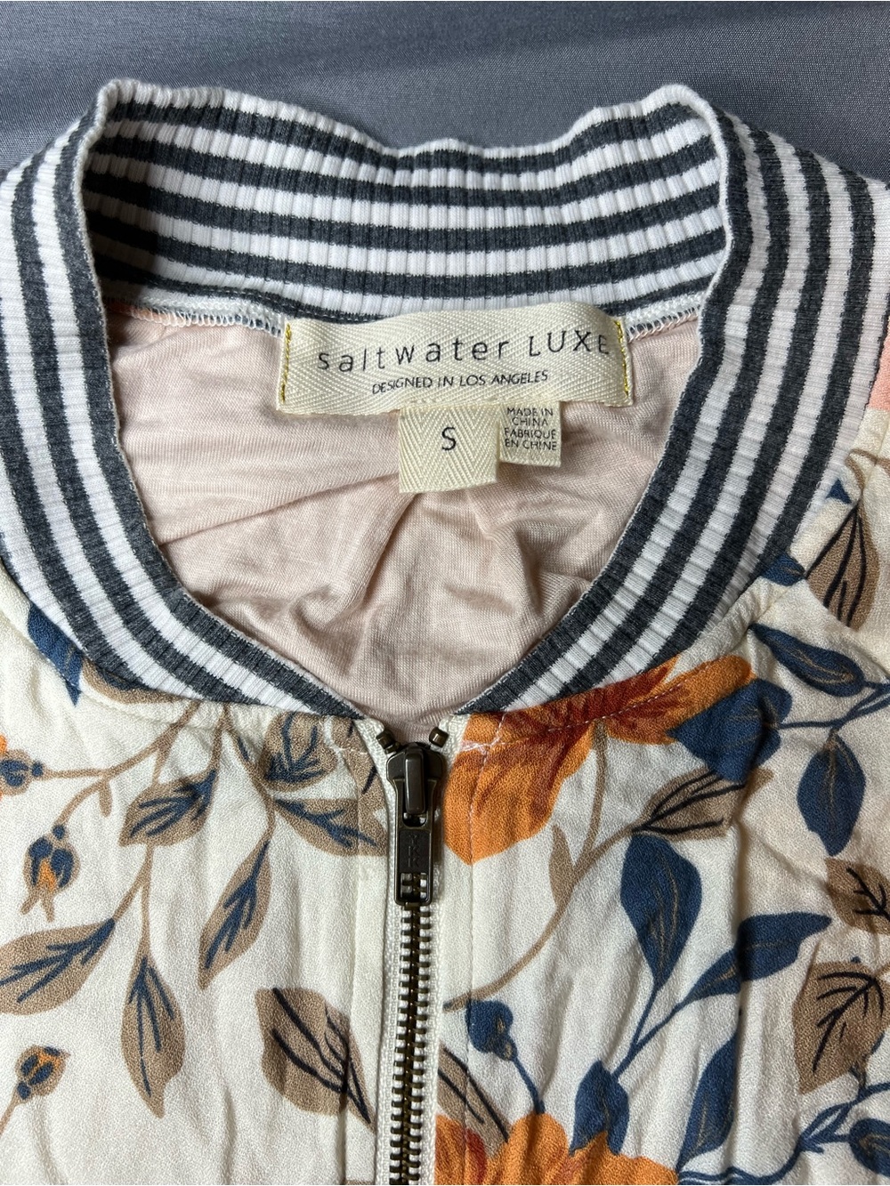 Saltwater Luxe Floral Bomber Jacket - Cream, Navy & Rust